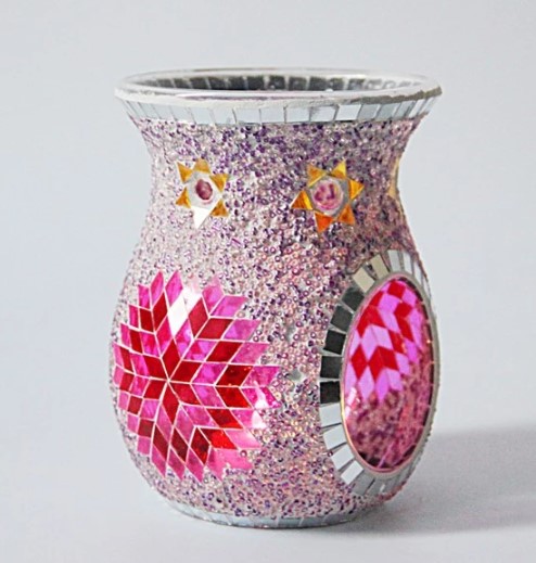 Handemade Glass Mosaic Oil/Wax Burner (Pink Silver)