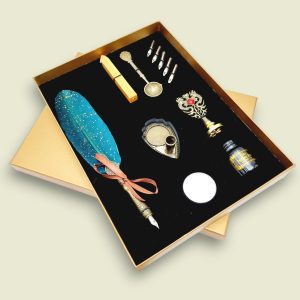 Feather Pen with Wax Stamp Set - Green