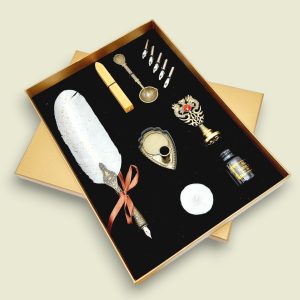Feather Pen with Wax Stamp Set - White