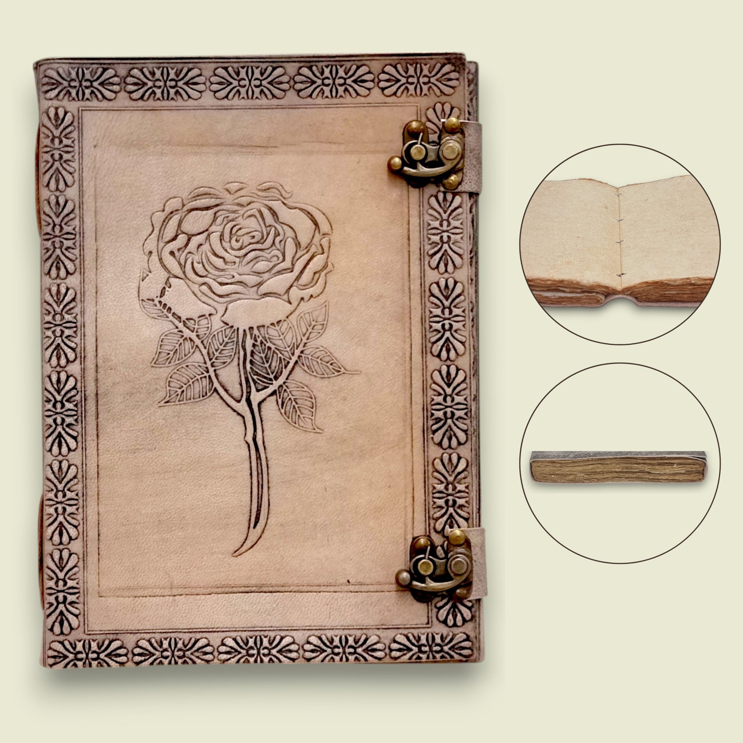 Leather Journal Large (Rose) Antique with Antique Paper (SR-LJ-231)