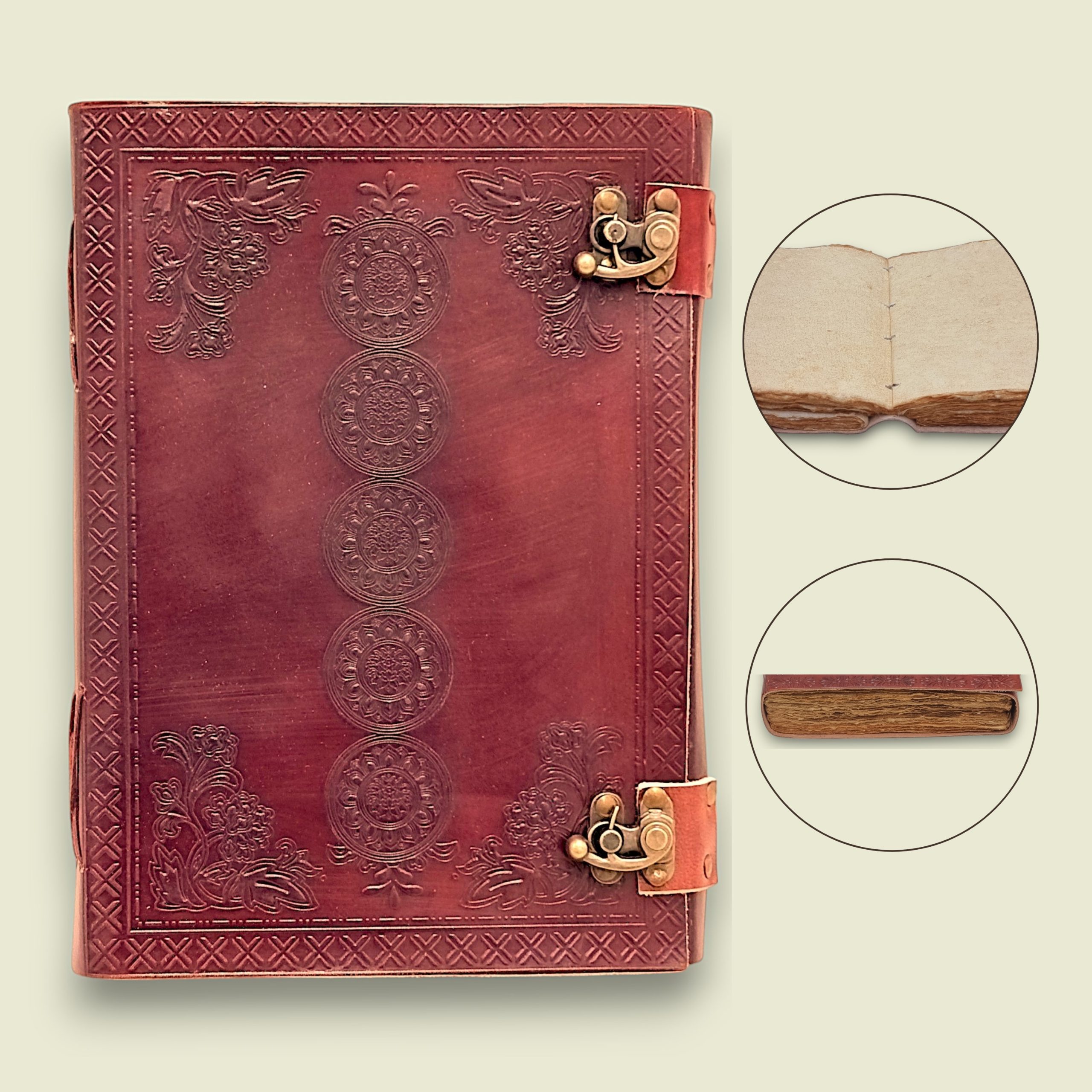 25 x 33cm Leather Journal Extra Large (Circle Design) With Vintage Paper - (SR-LJ-406)